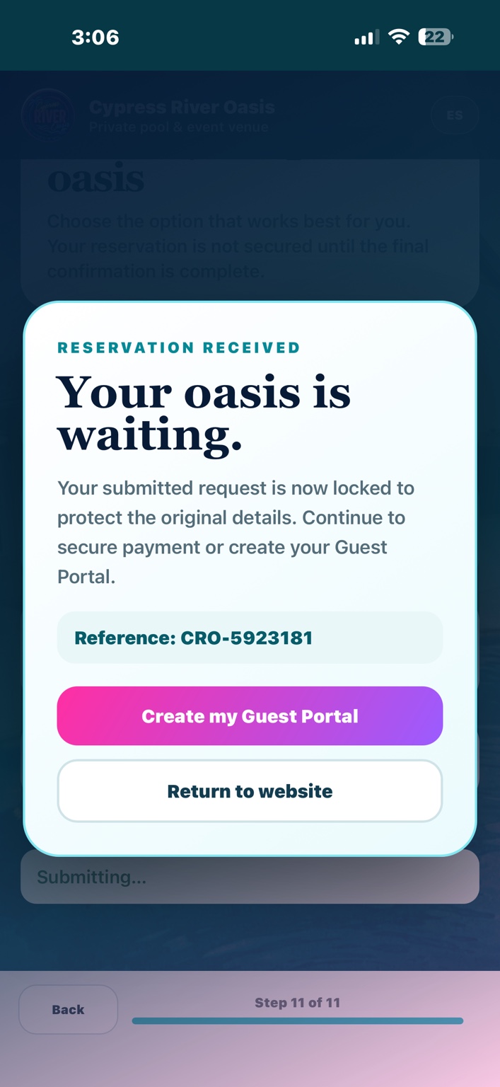 Cypress River Oasis neon pool branding