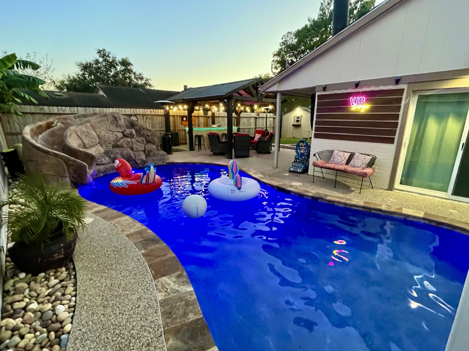 Blue nighttime pool lighting