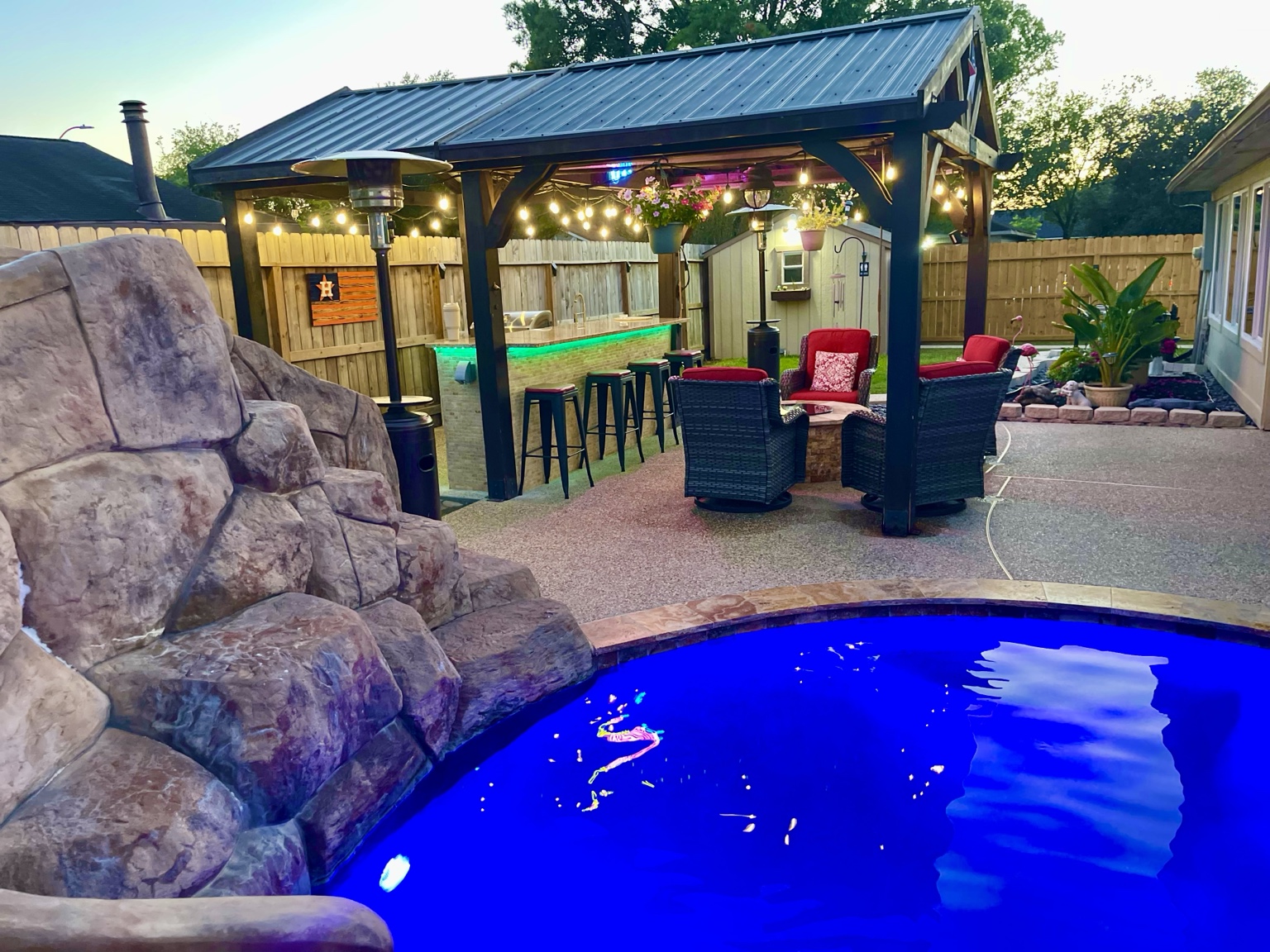Real rock slide and covered bar