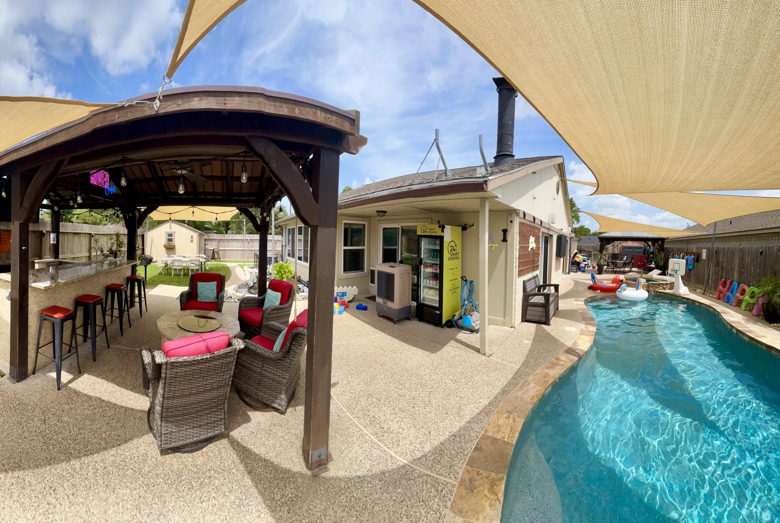 Covered lounge and pool