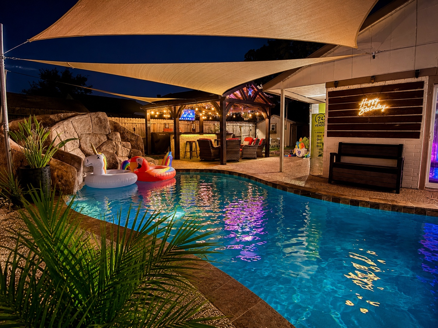 Nighttime birthday atmosphere at Cypress River Oasis